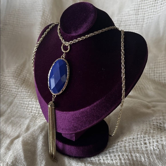 Premier Designs "CECE" Double-Sided Teal Blue Pendant Necklace NWT Gold Tone - Picture 4 of 12